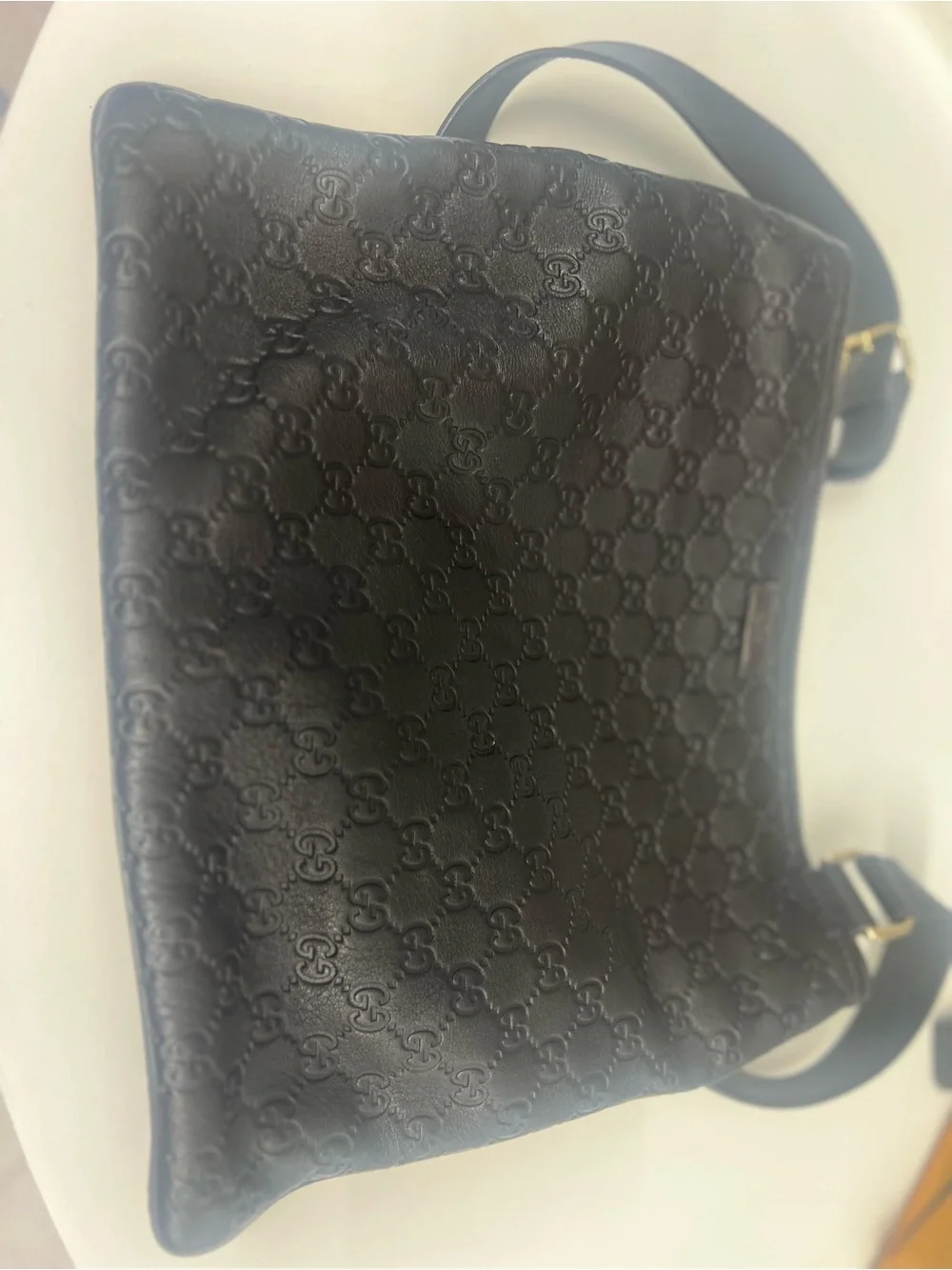 Gucci Black Embossed GG Leather Messenger Bag